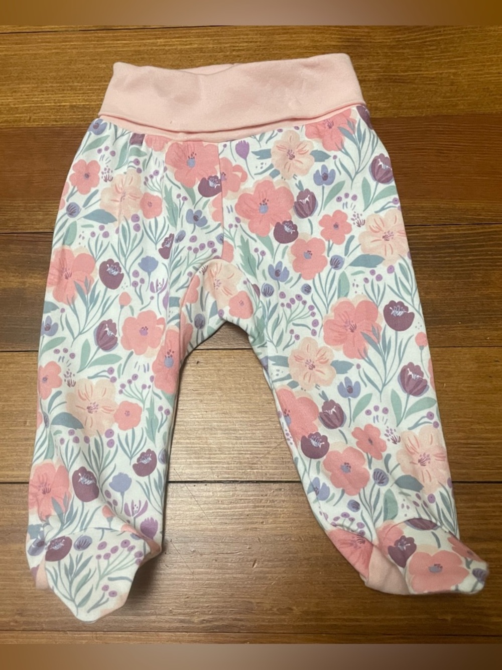 Magnetic Me Pink & White Organic Cotton Footed Pants Size 0-3 Months